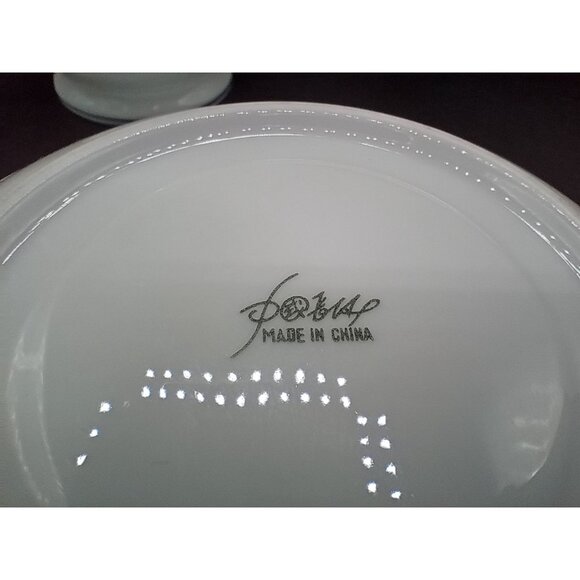 Teacup Saucer Footed China With Blue Flowers Silver Leaves Trim Pattern Vintage - Picture 15 of 15